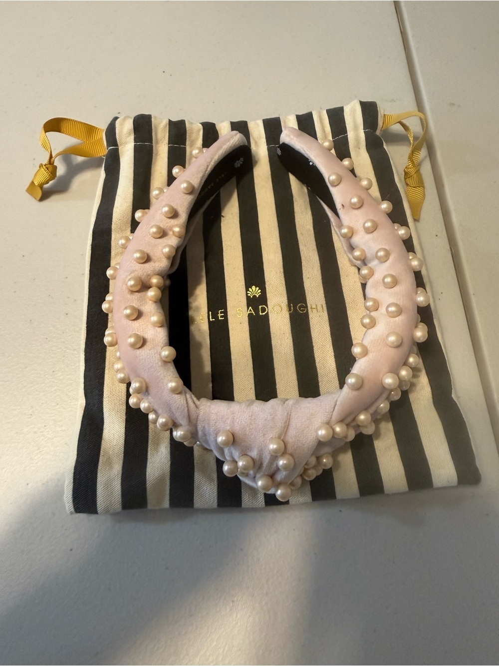 Lele Sadoughi Blush Pink Pearl-Embellished Padded Headband